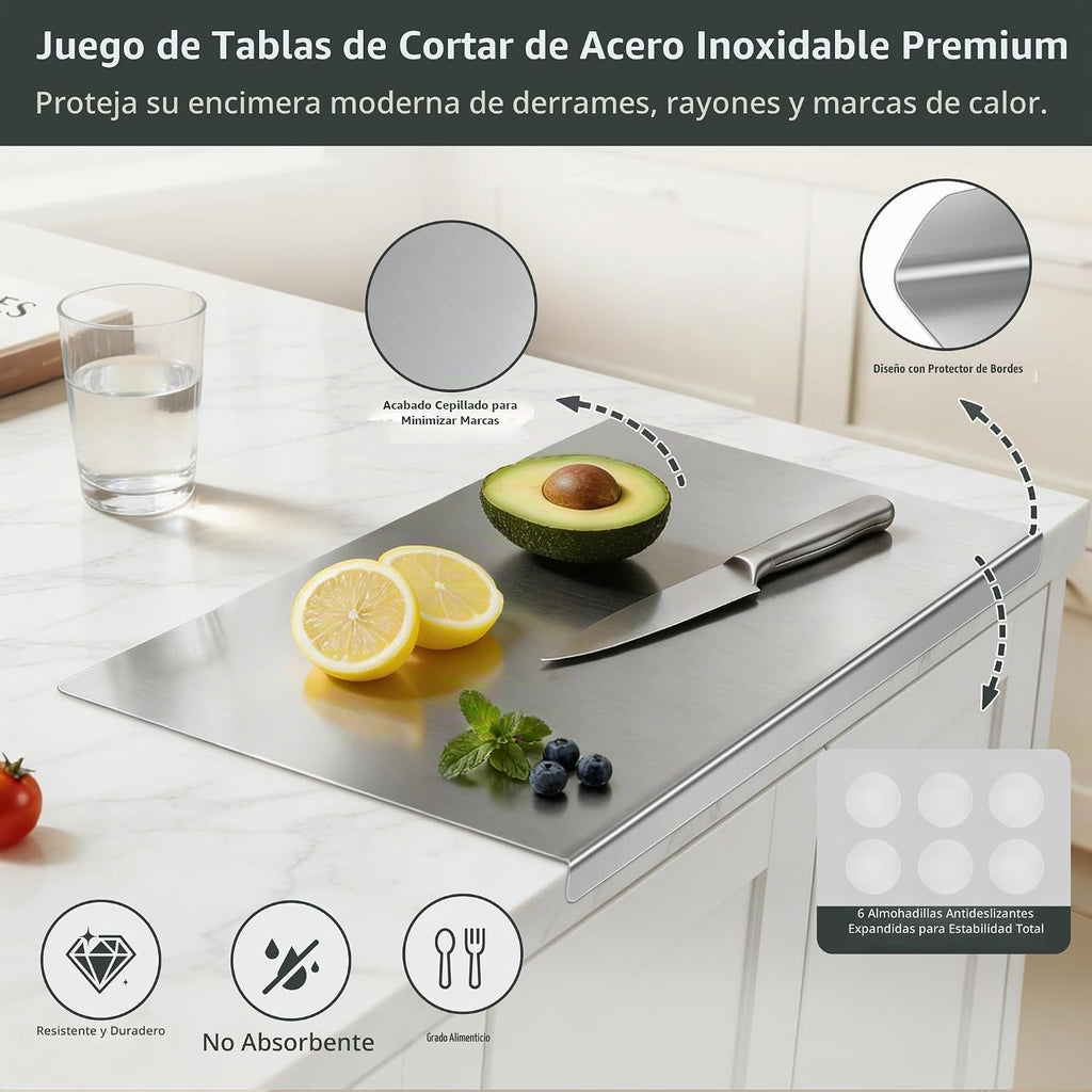 Juego de tablas de cortar de acero inoxidable para cocina, paquete...