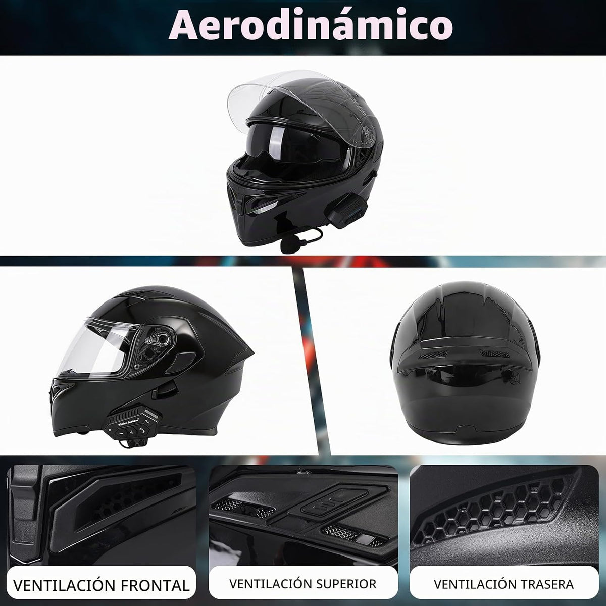 Casco de motocicleta Bluetooth modular, NVSIO, con aprobación DOT F...