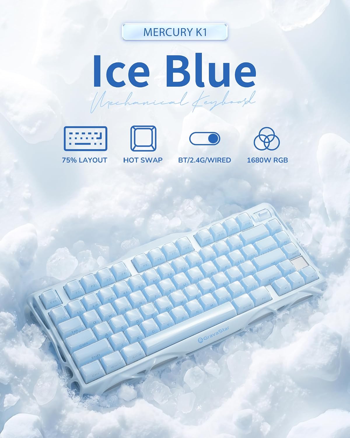 GravaStar Mercury K1 75% Teclado mecánico inalámbrico para juegos,...