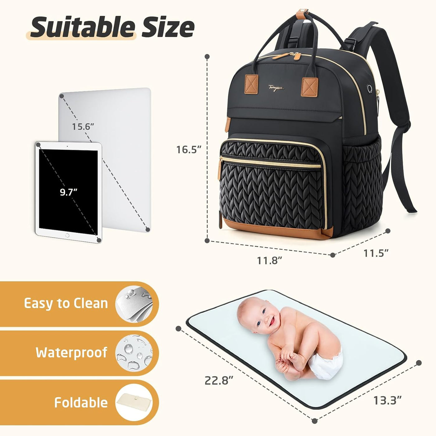 Tonyeee Mochila para pañales, bolsa de pañales extra grande para 2...