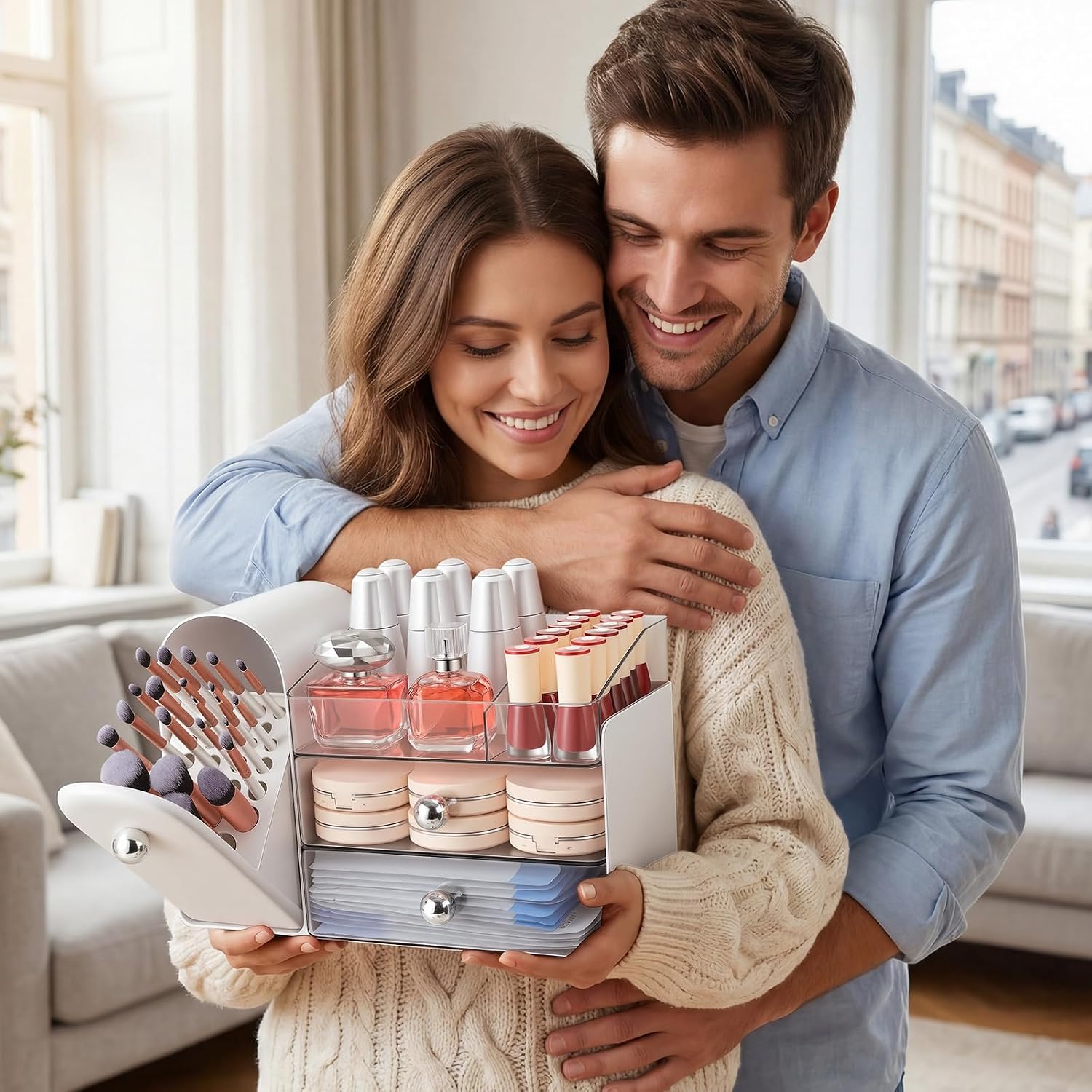 TRQWRO Organizador de maquillaje con soporte para brochas de maquil...