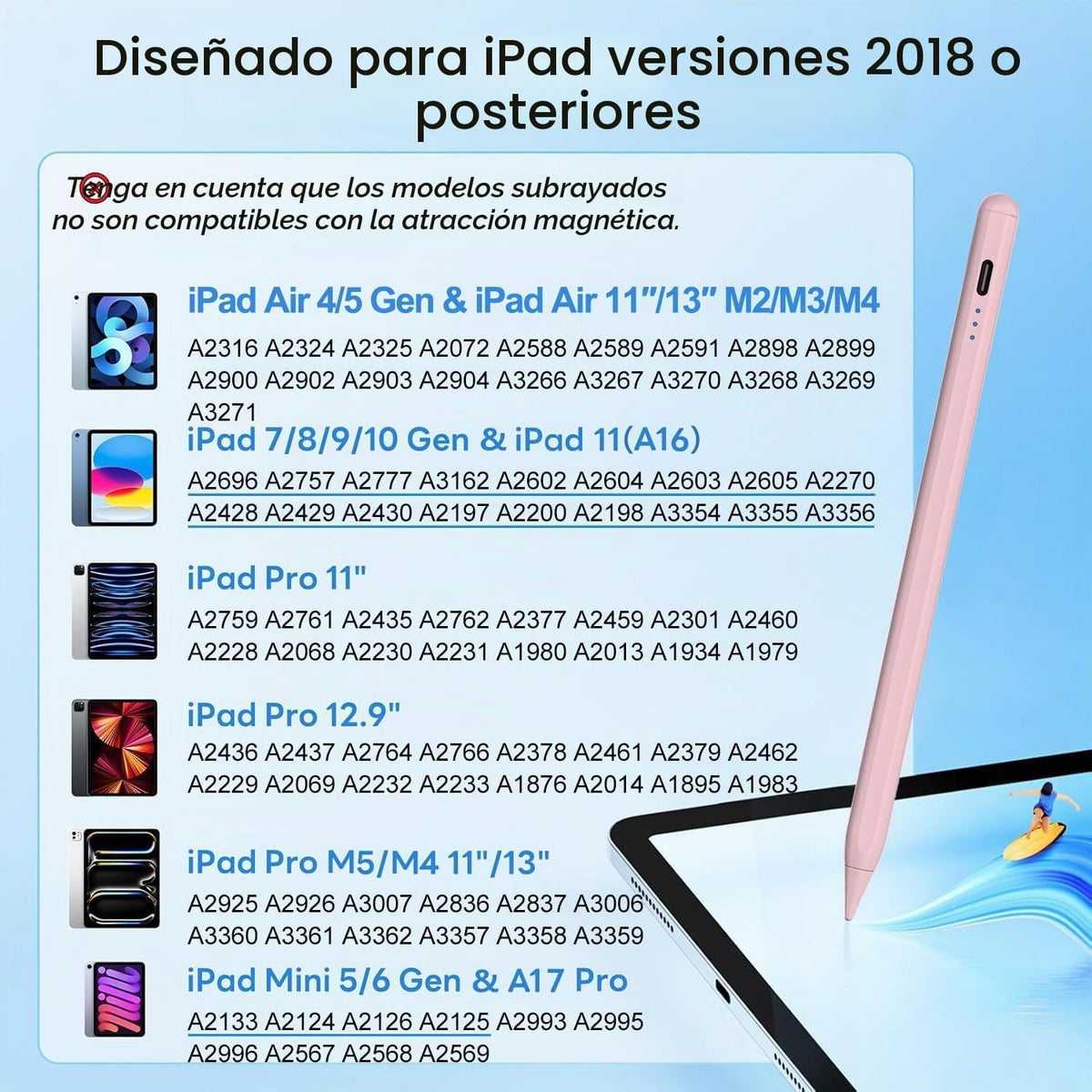 Lápiz óptico para Apple iPad A16\/11th 2026-2018 iPad Pencil A16\/1...