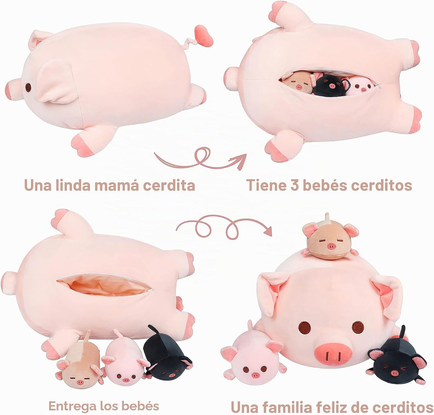 Achwishap 4 peluches de cerdo, 19.6 pulgadas, mamá y 3 bebés de cer...