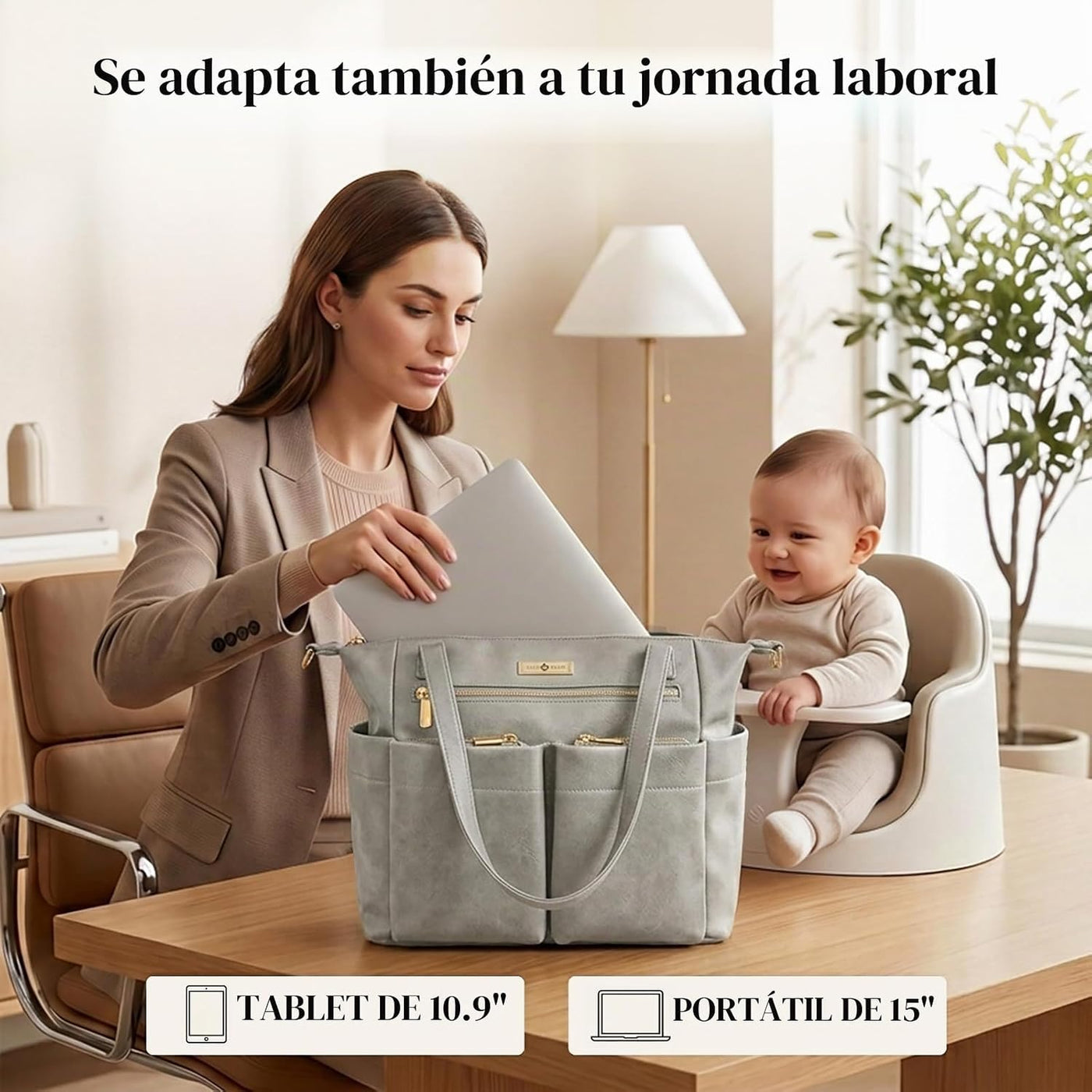 Miss Fong Bolso de cuero para pañales con almohadilla para cambiar,...
