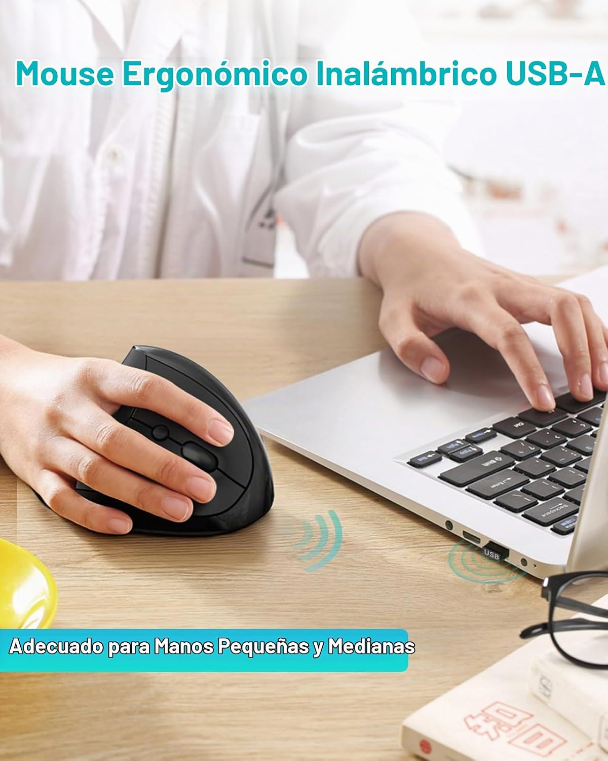 Lekvey Ratón ergonómico, mouse inalámbrico vertical para manos pequ...