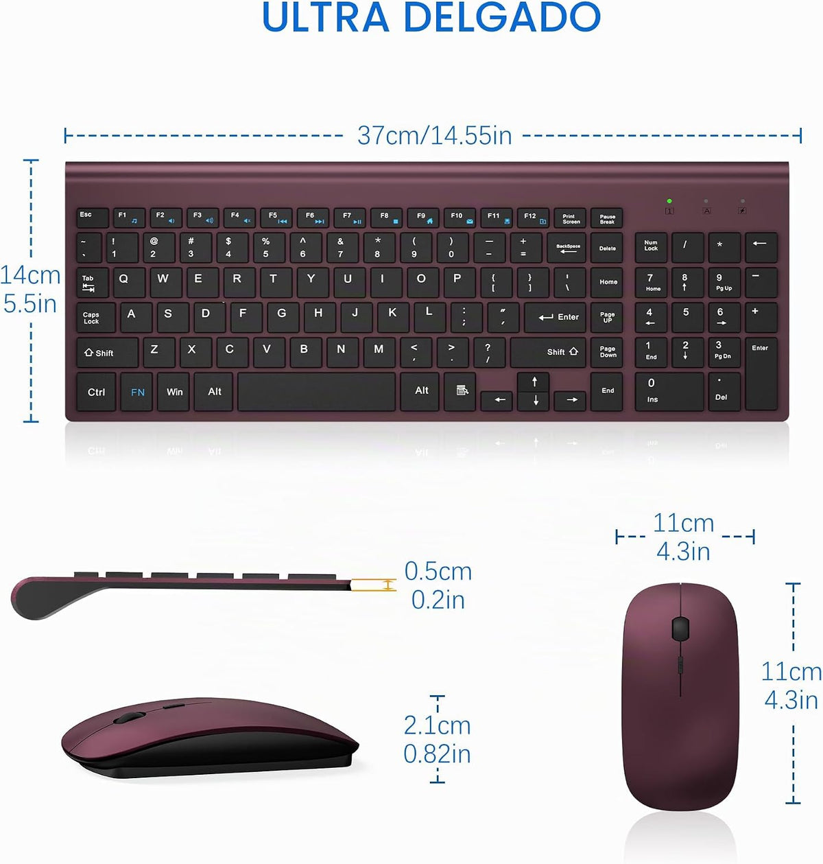 Combo de teclado y mouse inalámbricos ultra delgado, TopMate - Vino...