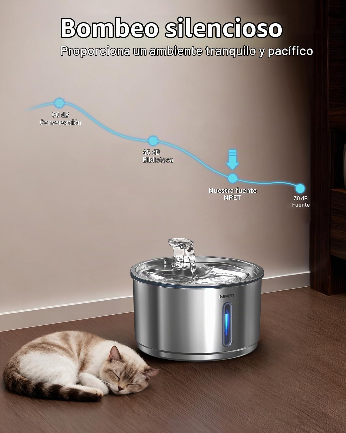 NPET Fuente de agua para gatos de acero inoxidable, dispensador aut...