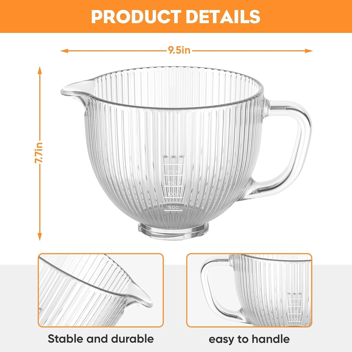 COFUN Tazón mezclador de vidrio para batidoras Kitchenaid con cabez...
