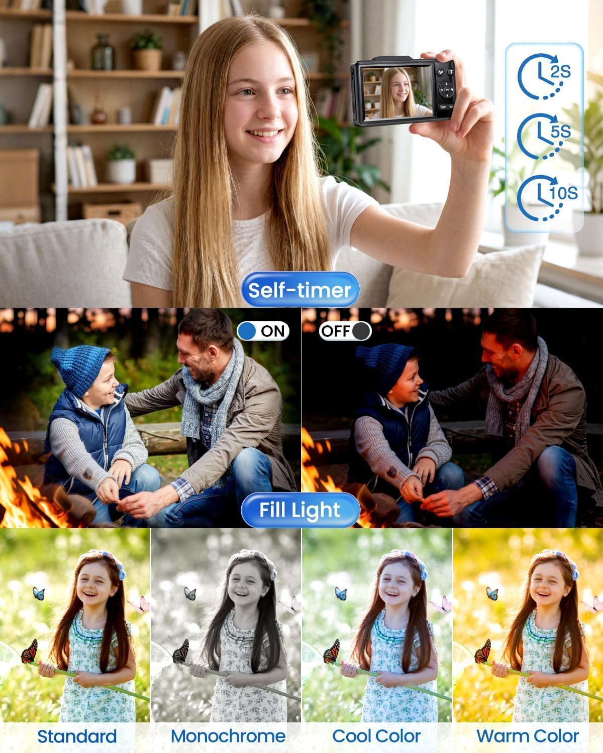 Cámara digital 4K para niños, cámara de enfoque automático de 48 MP...