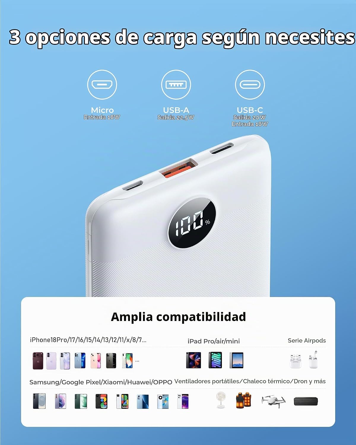 Cargador portátil 10000mAh, banco de energía ultra delgado de carga...