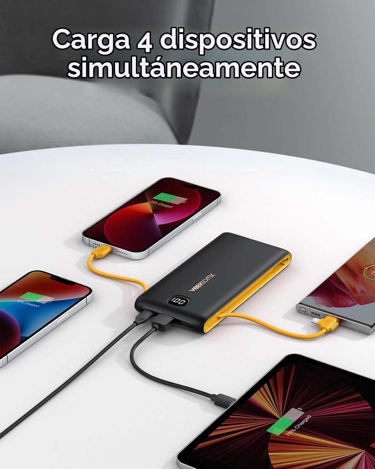 Cargador portátil VEEKTOMX de 10000 mAh con cables integrados y enc...