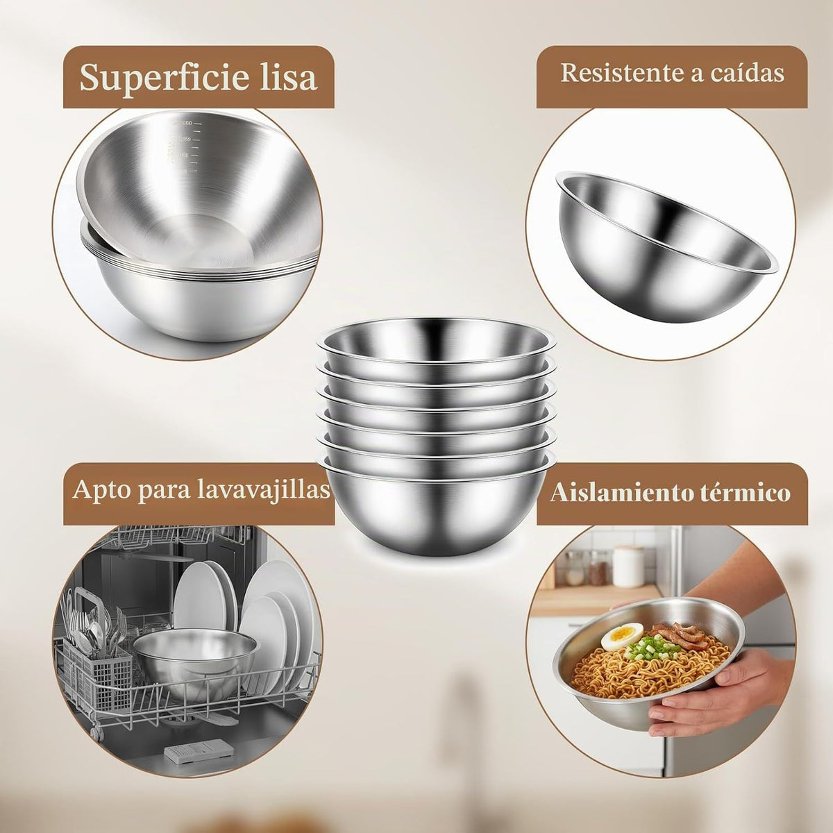 12 cuencos de acero inoxidable para mezclar con graduaciones, cuenc...