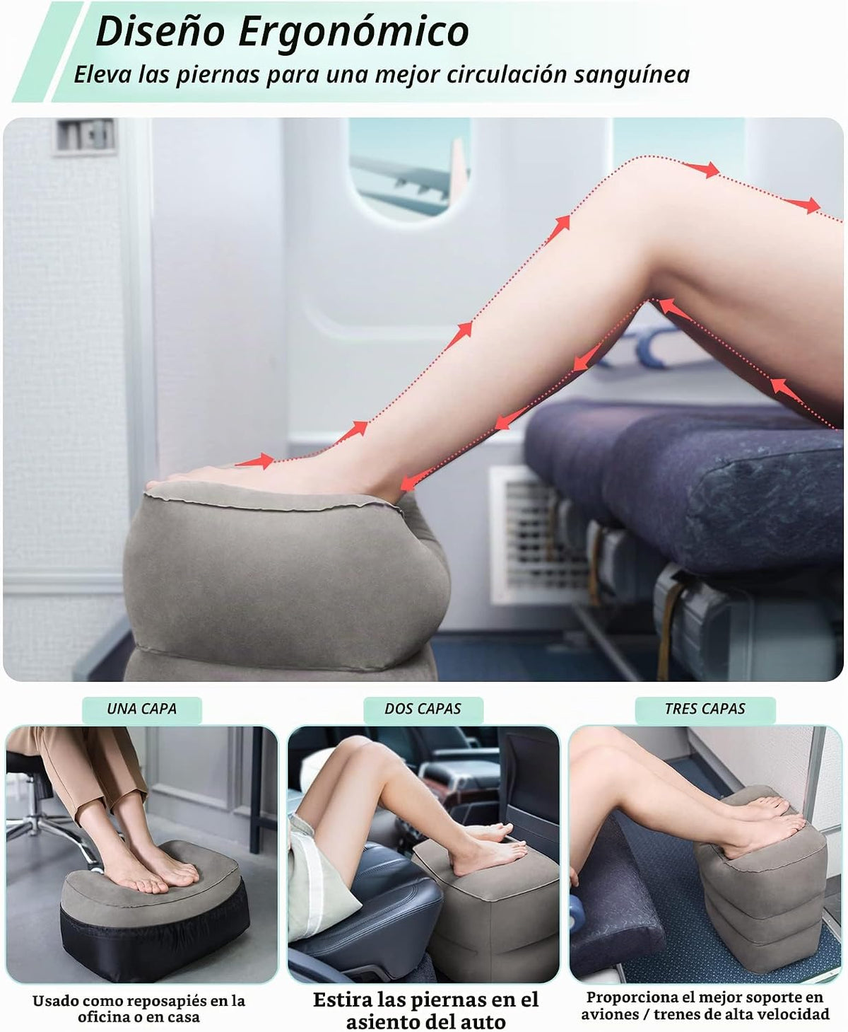 JefDiee Almohada inflable para reposapiés, cama de avión para niños...