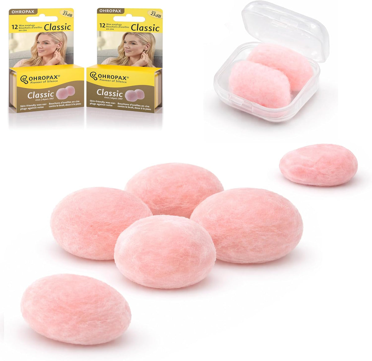 Ohropax Tapones reutilizables de cera y algodón (24 tapones en tota...