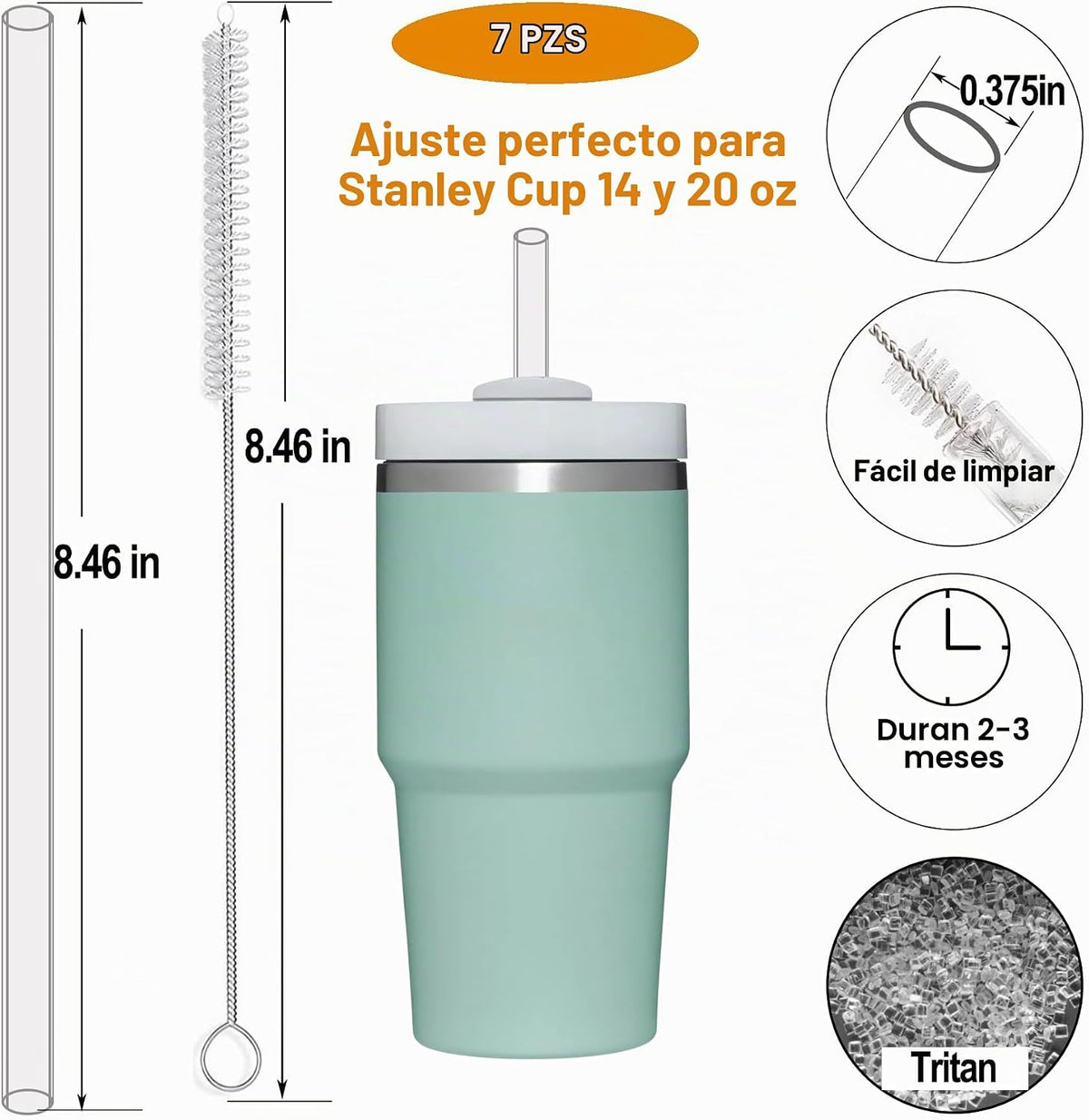 Paquete de 6 popotes de repuesto para vaso Stanley de 20 onzas y 14...