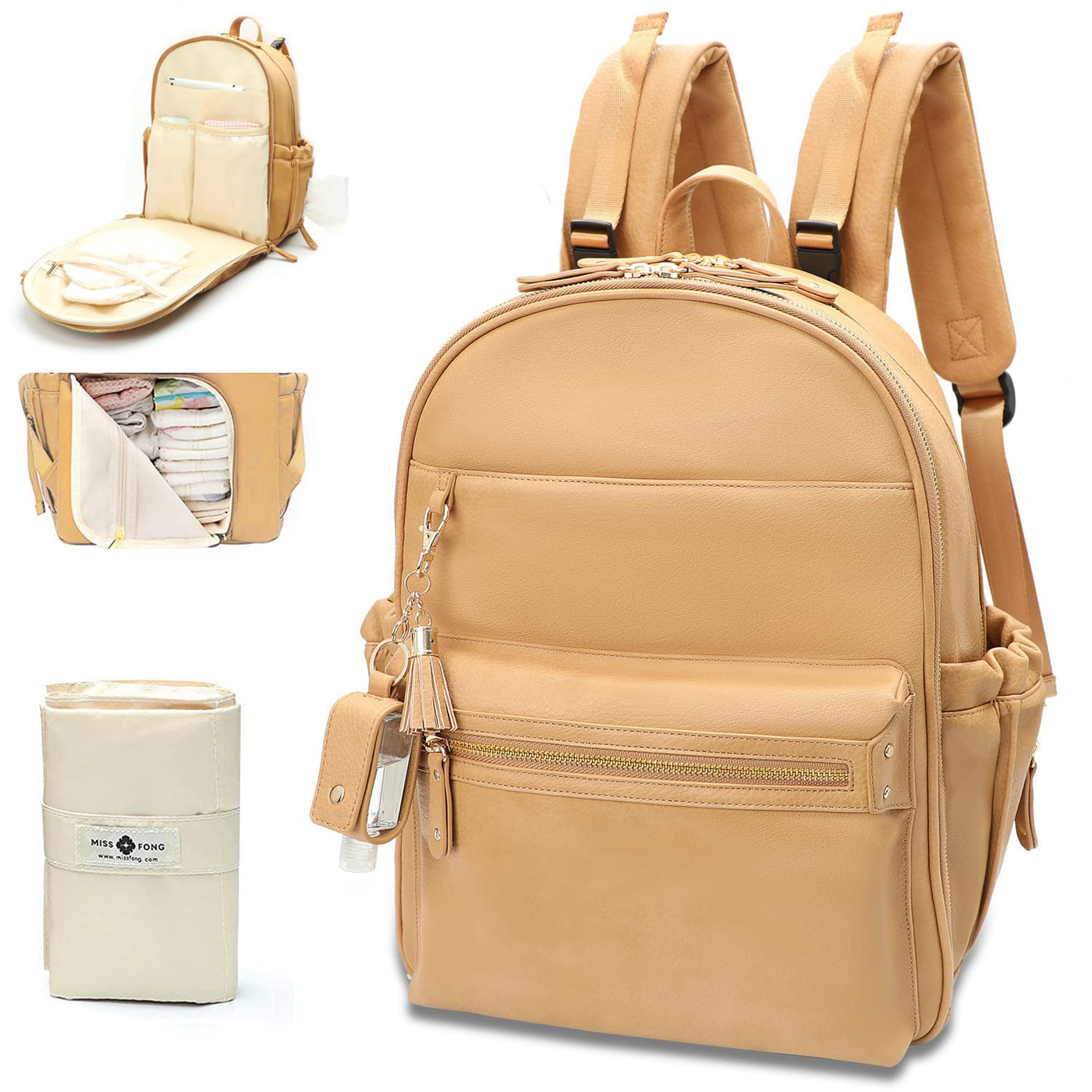 miss fong Mochila de cuero para pañales con 16 bolsillos, bolsa de...