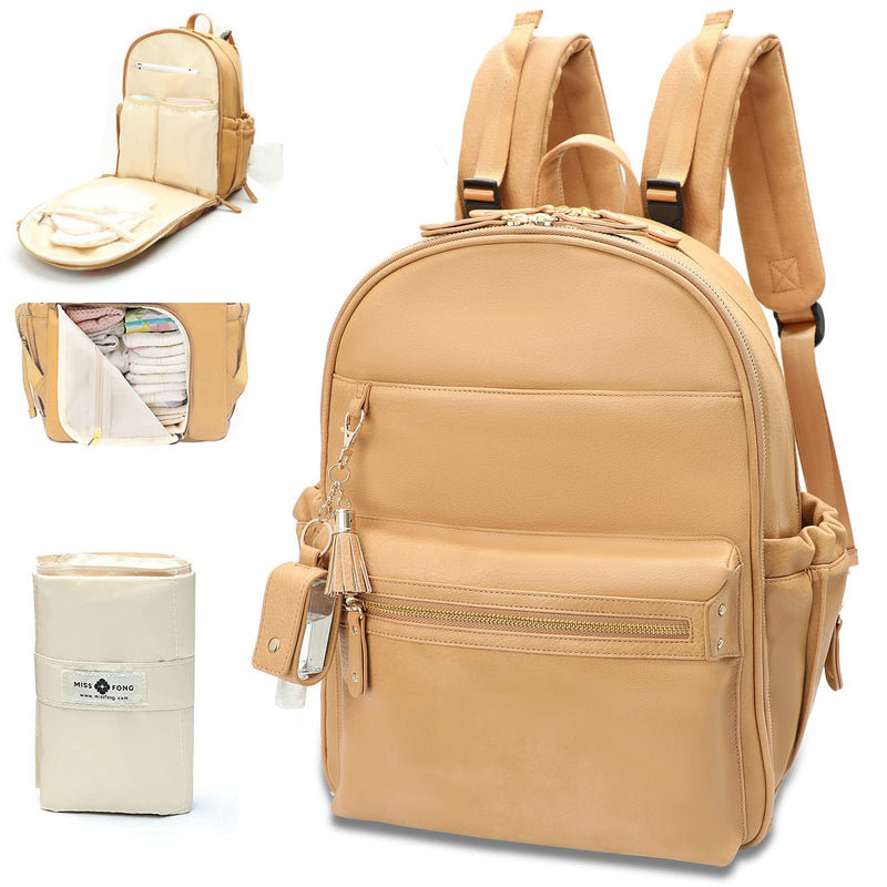 miss fong Mochila de cuero para pañales con 16 bolsillos, bolsa de...