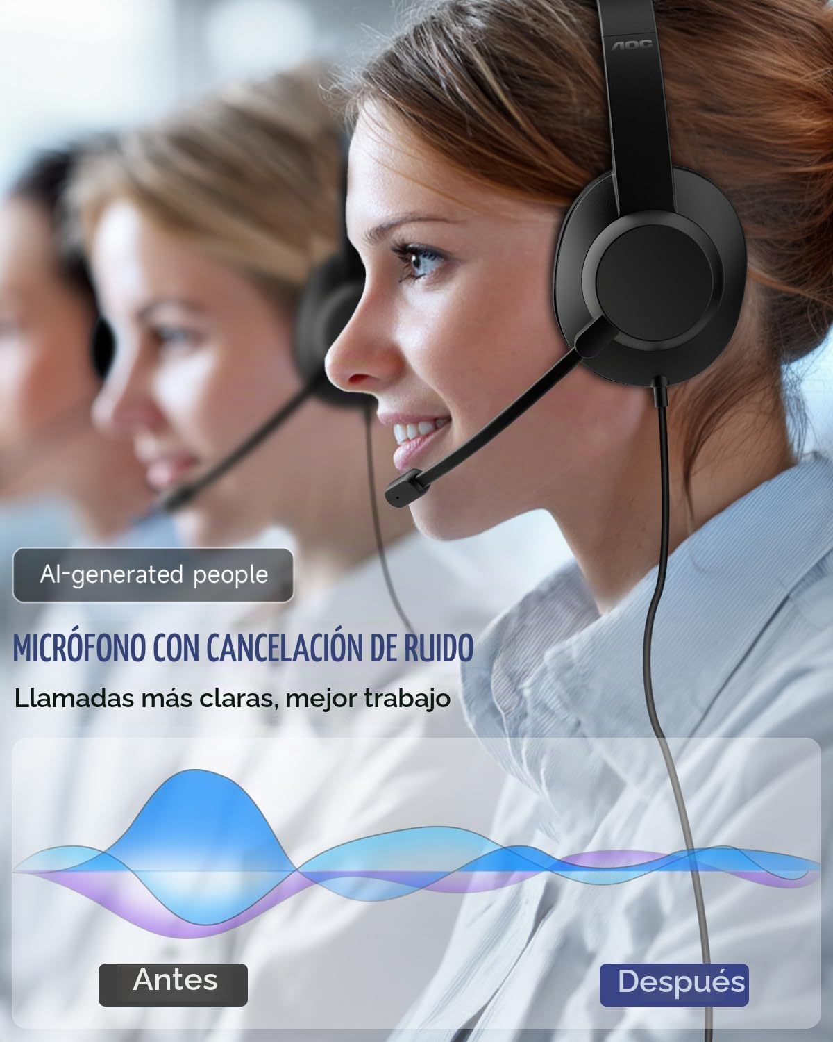 AOC Auriculares USB con micrófono para PC, auriculares con cable so...