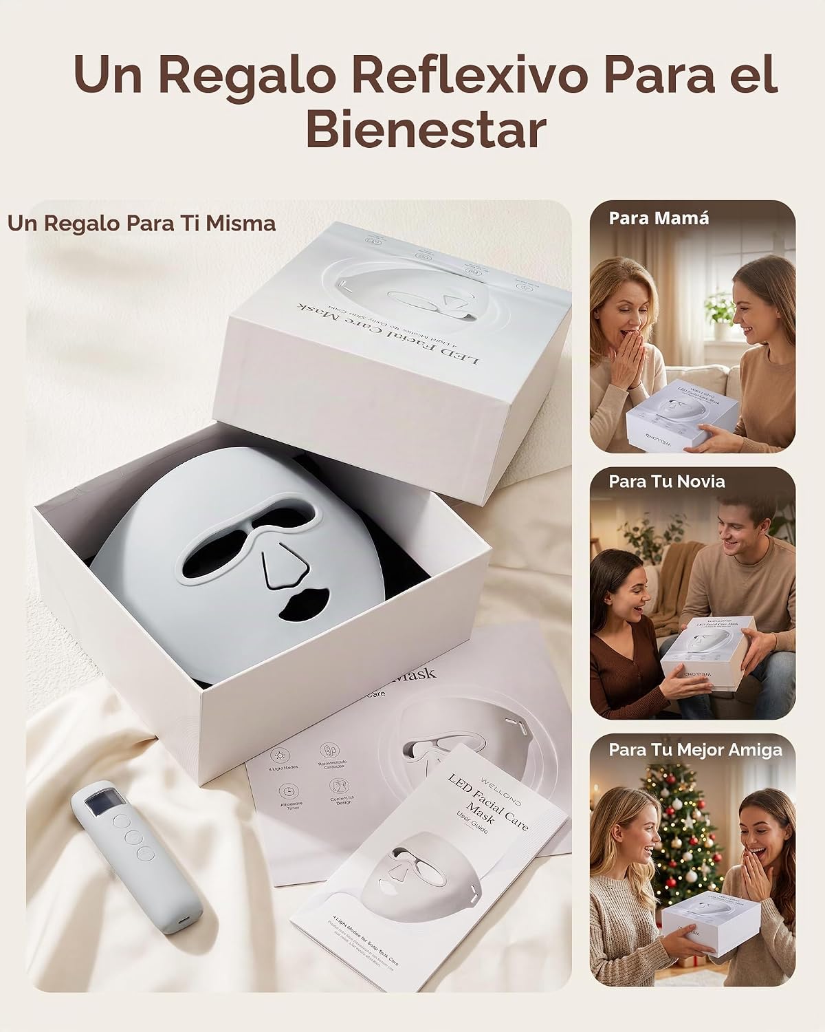 WELLOND Terapia de luz roja para cara, 4 modos, máscara LED roja y...