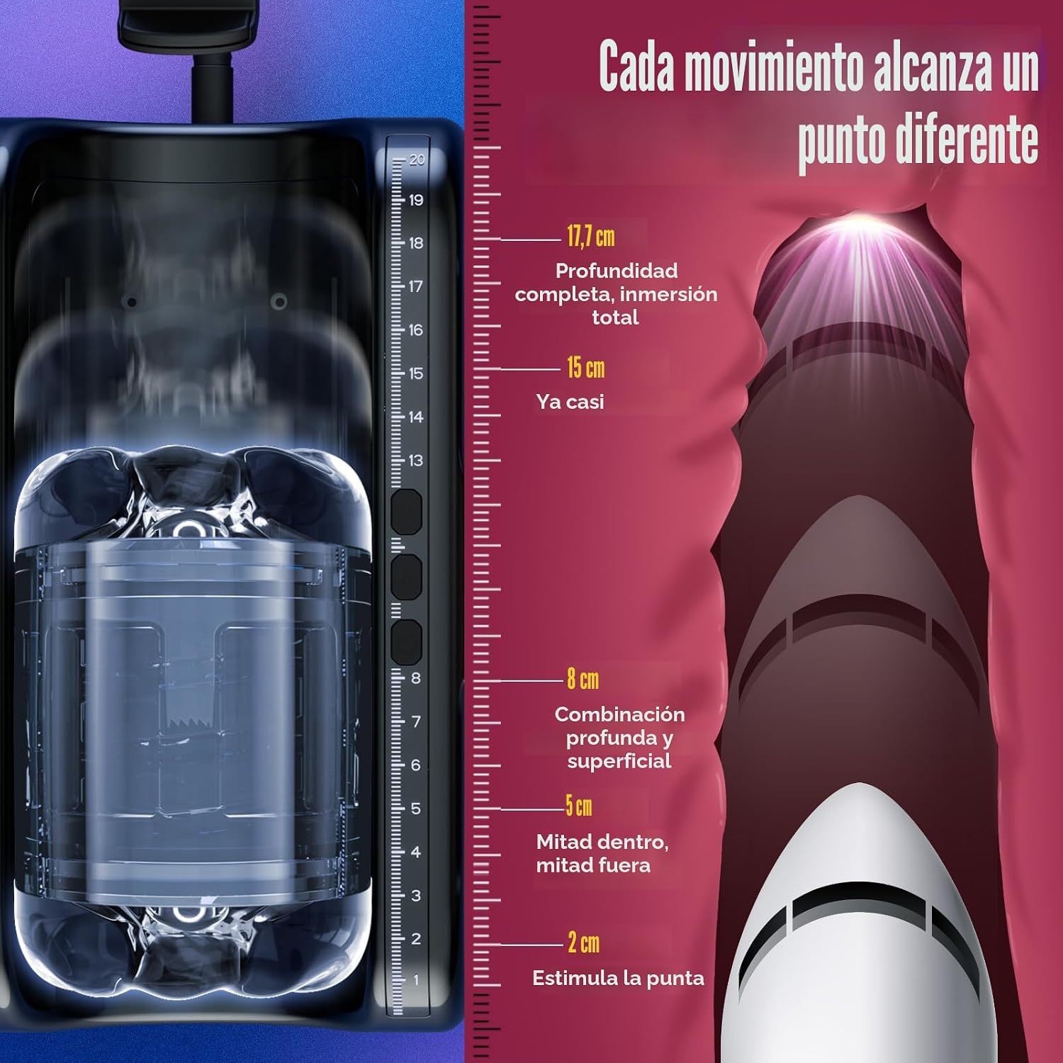 EINSEO Masturbador masculino, 7.8 pulgadas de longitud de trazo aju...