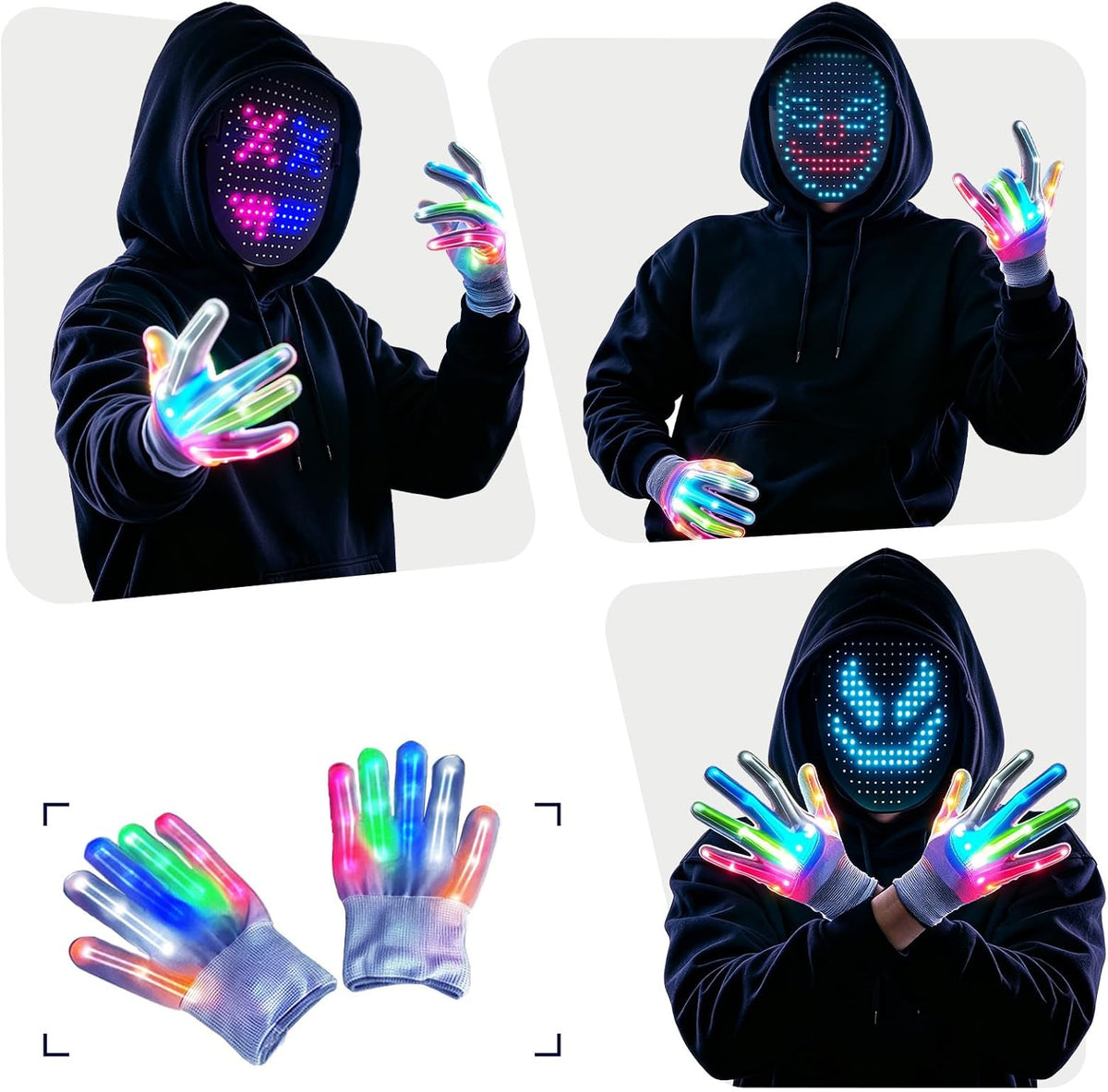 mofyshine Juego de máscara LED y guantes con detección de gestos, r...