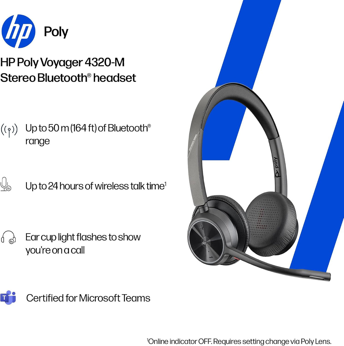 Poly Voyager 4320 UC: Bluetooth, auriculares inalámbricos con micró...