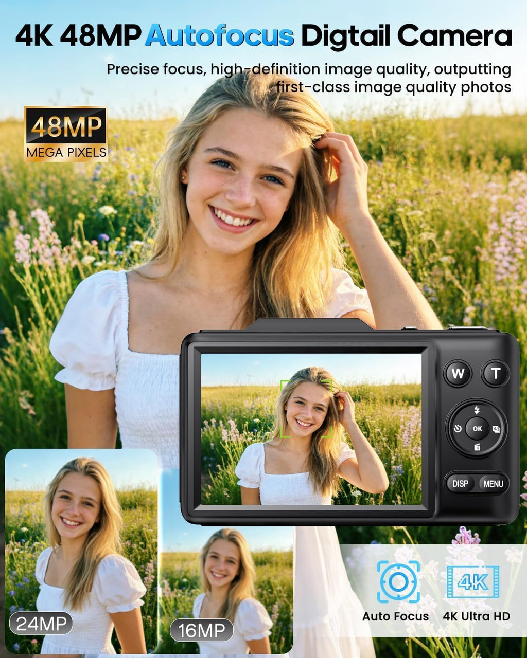 Cámara digital 4K para niños, cámara de enfoque automático de 48 MP...