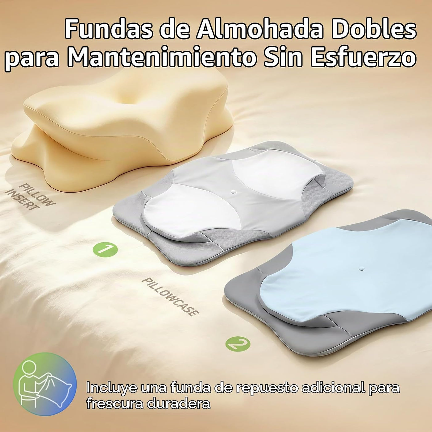 Almohada cervical para el cuello para aliviar el dolor, 2 fundas de...