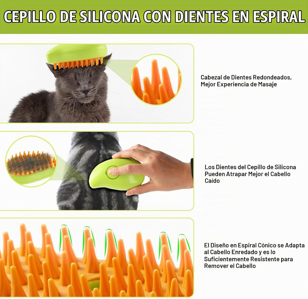Cepillo de vapor para gatos, 3 en 1, peine de eliminación de pelo d...