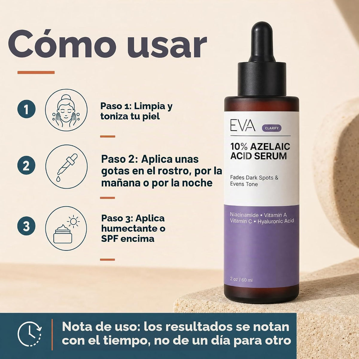 Eva Naturals Suero facial al 10% de ácido azelaico, niacinamida, li...