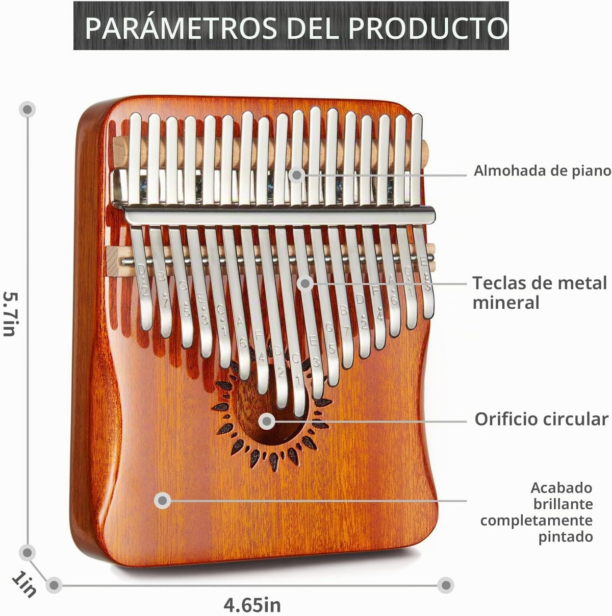 AARVI Kalimba - Piano de pulgar portátil de 17 teclas Mbira con mar...