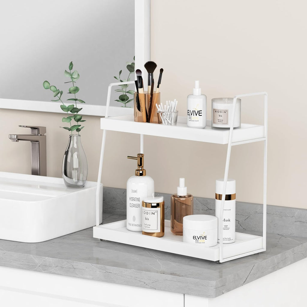 Forbena Organizador de Encimera de Baño Blanco de 2 Niveles, Organi...