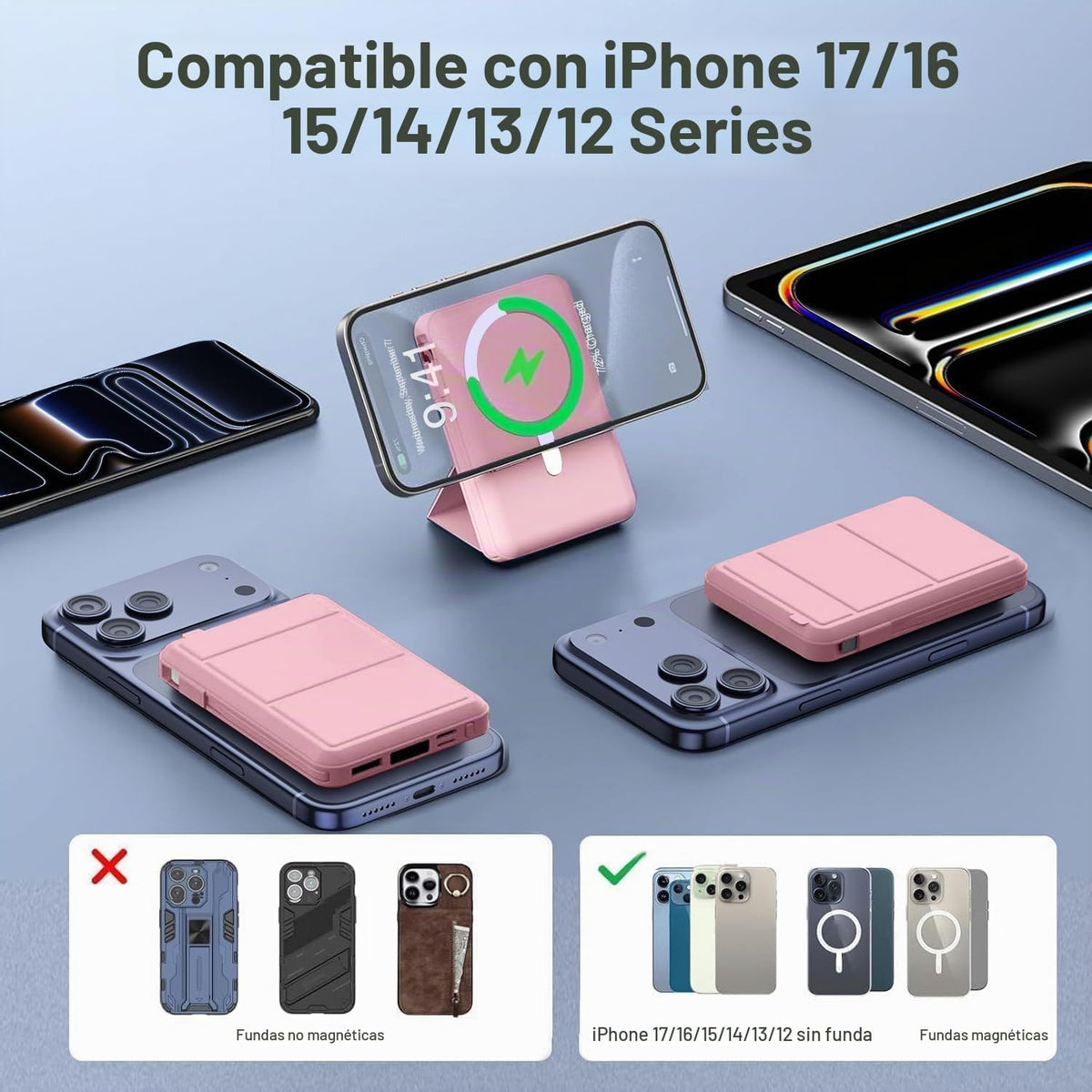 Azmuth para cargador portátil MagSafe, banco de energía magnético d...
