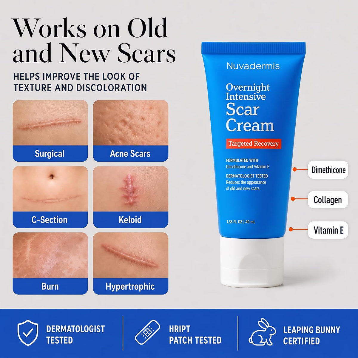 NUVADERMIS - Crema de gel de silicona para cicatrices quirúrgicas y...