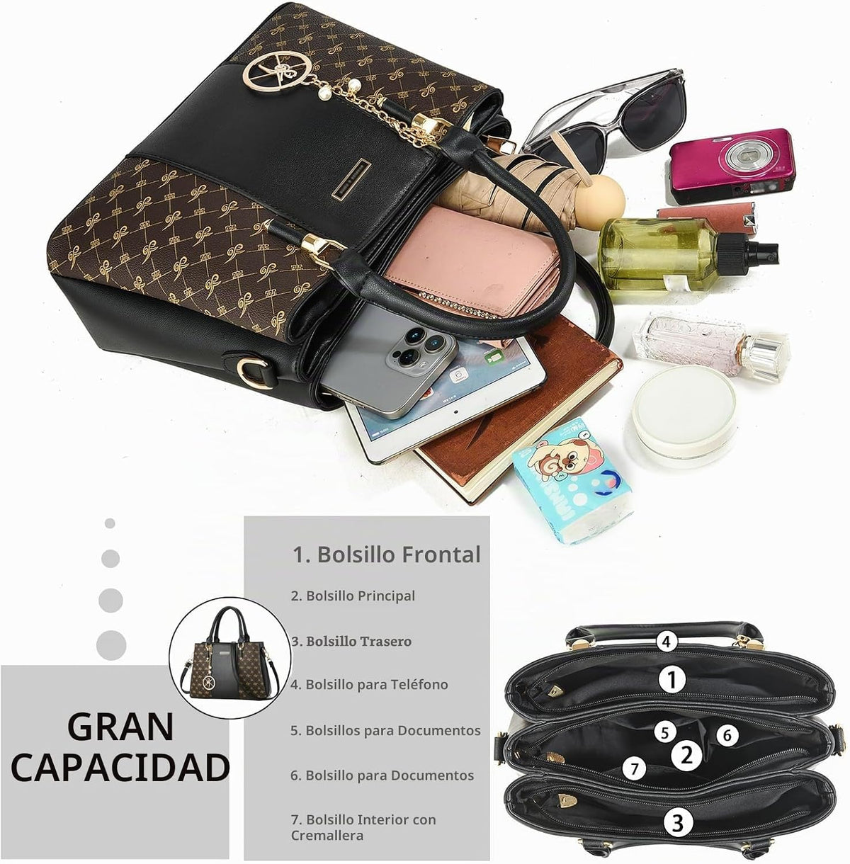 KURGOOL Bolsos y bolsos de mano para mujer, bolso de hombro con asa...