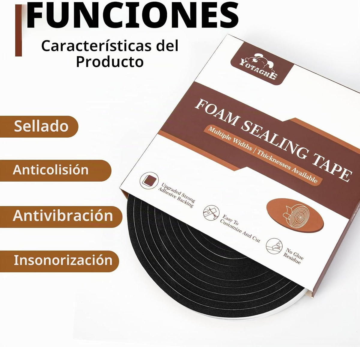 Yotache - 3 rollos de cinta de espuma de 1\/4" de ancho x 1\/4&...