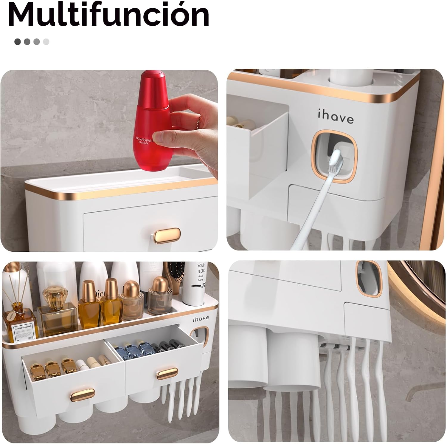 iHave Portacepillos de dientes para baños y dispensador de pasta de...