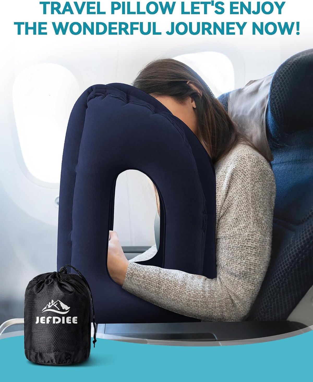 JefDiee Almohada de viaje, almohada inflable de avión para dormir p...