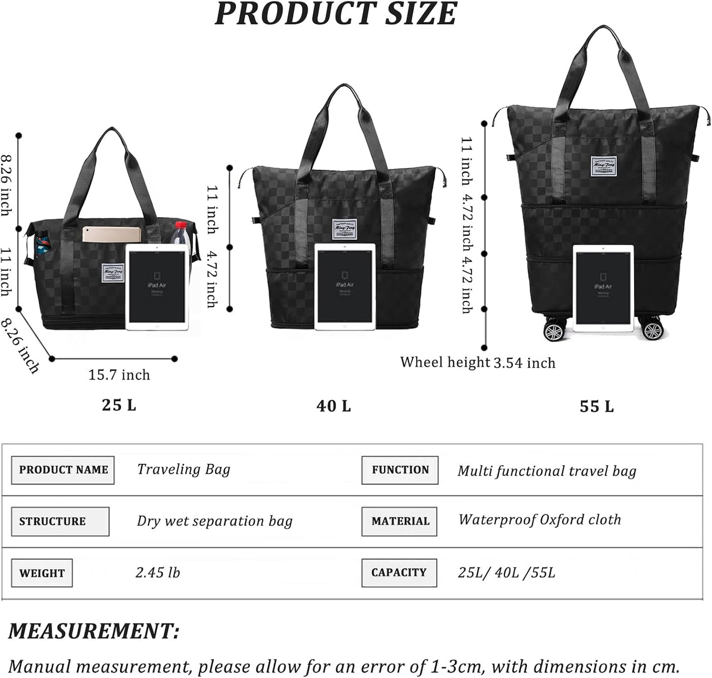 Maletas tipo bolsa de viaje plegables expandibles, ruedas giratoria...