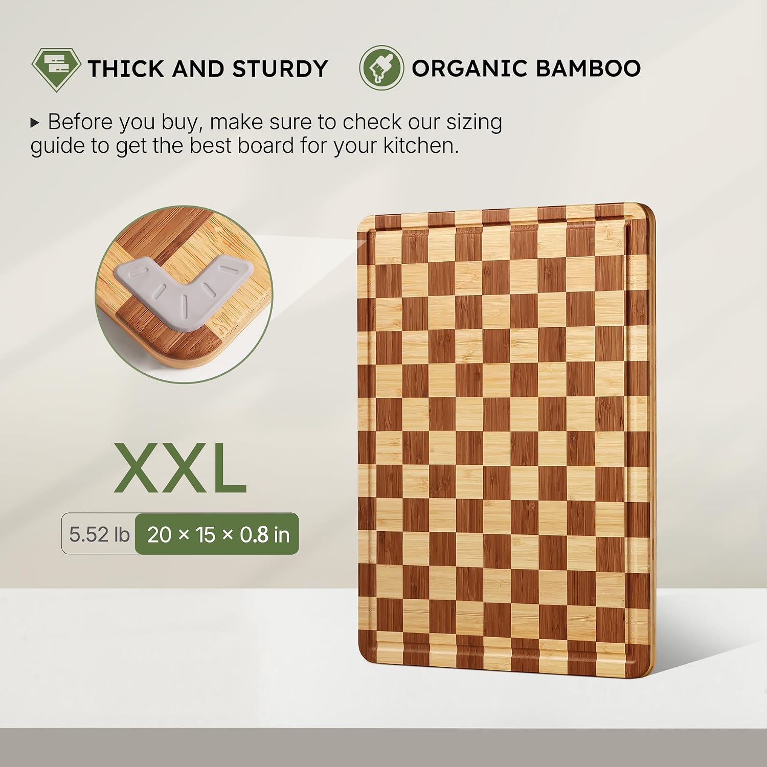 Tabla de cortar de bambú extra grande de 20 pulgadas para cocina, t...