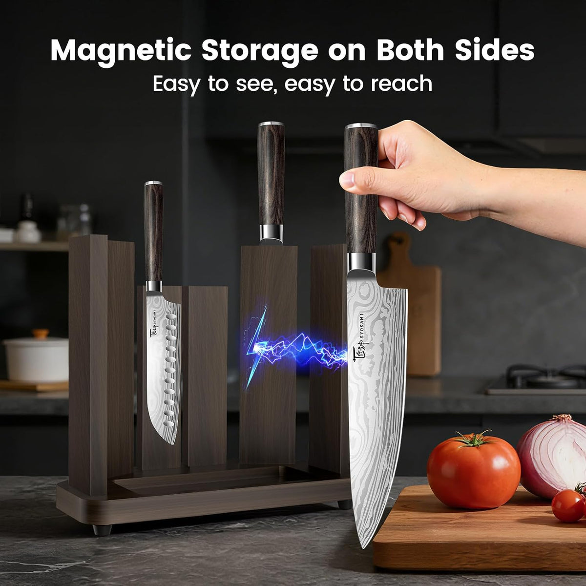 SYOKAMI Juego de cuchillos de cocina de 15 piezas con bloque magnét...