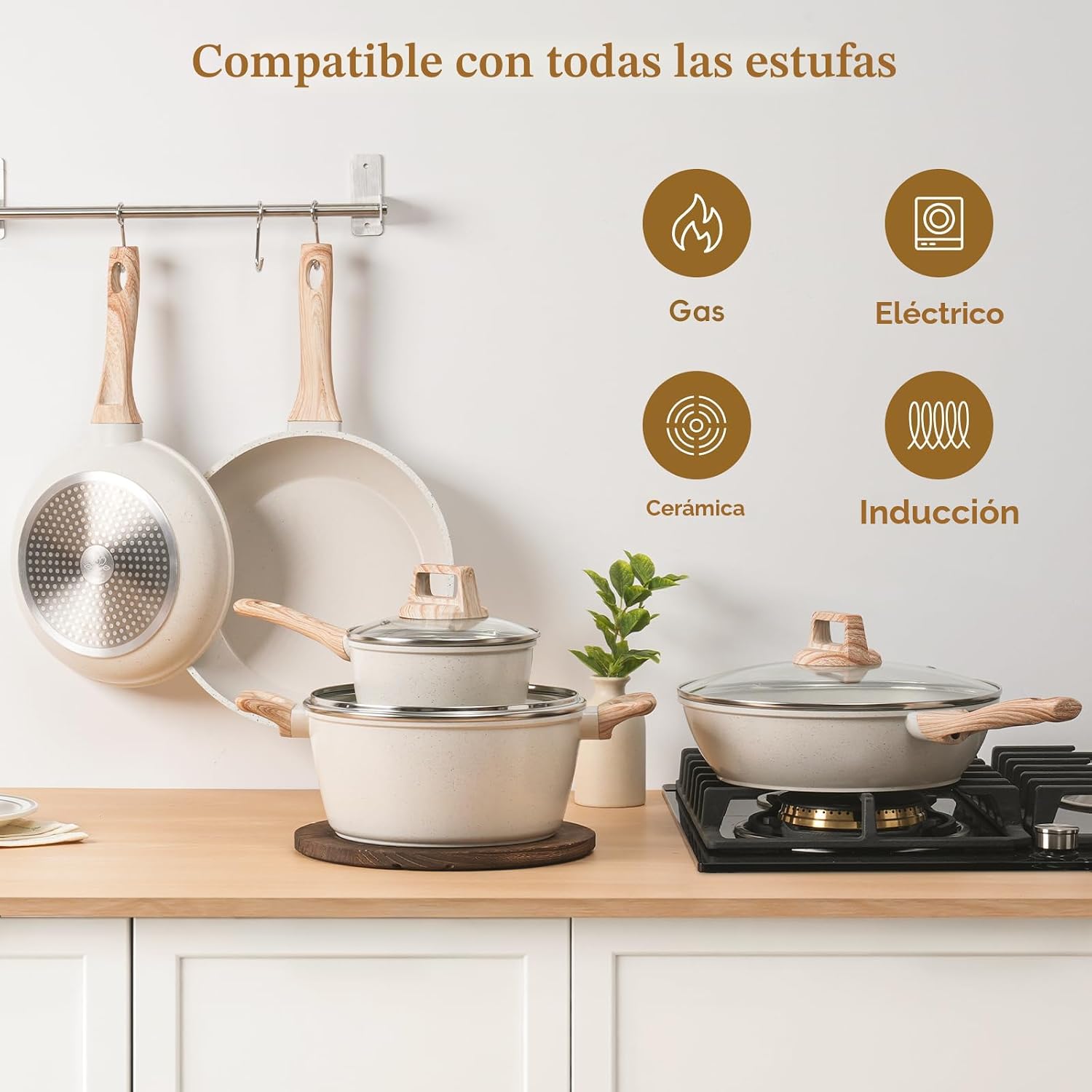 SODAY Juego de ollas y sartenes antiadherentes, 12 piezas de utensi...