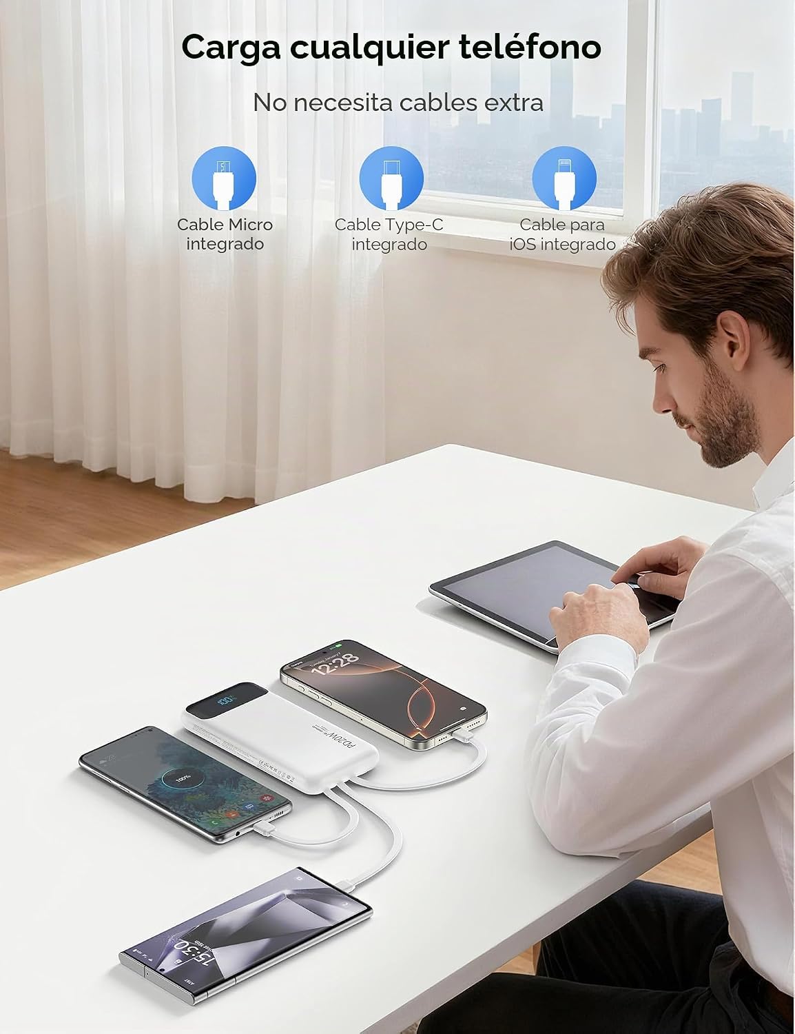 Nusyddy Cargador portátil 10000mAh con 4 cables incorporados y 6 sa...