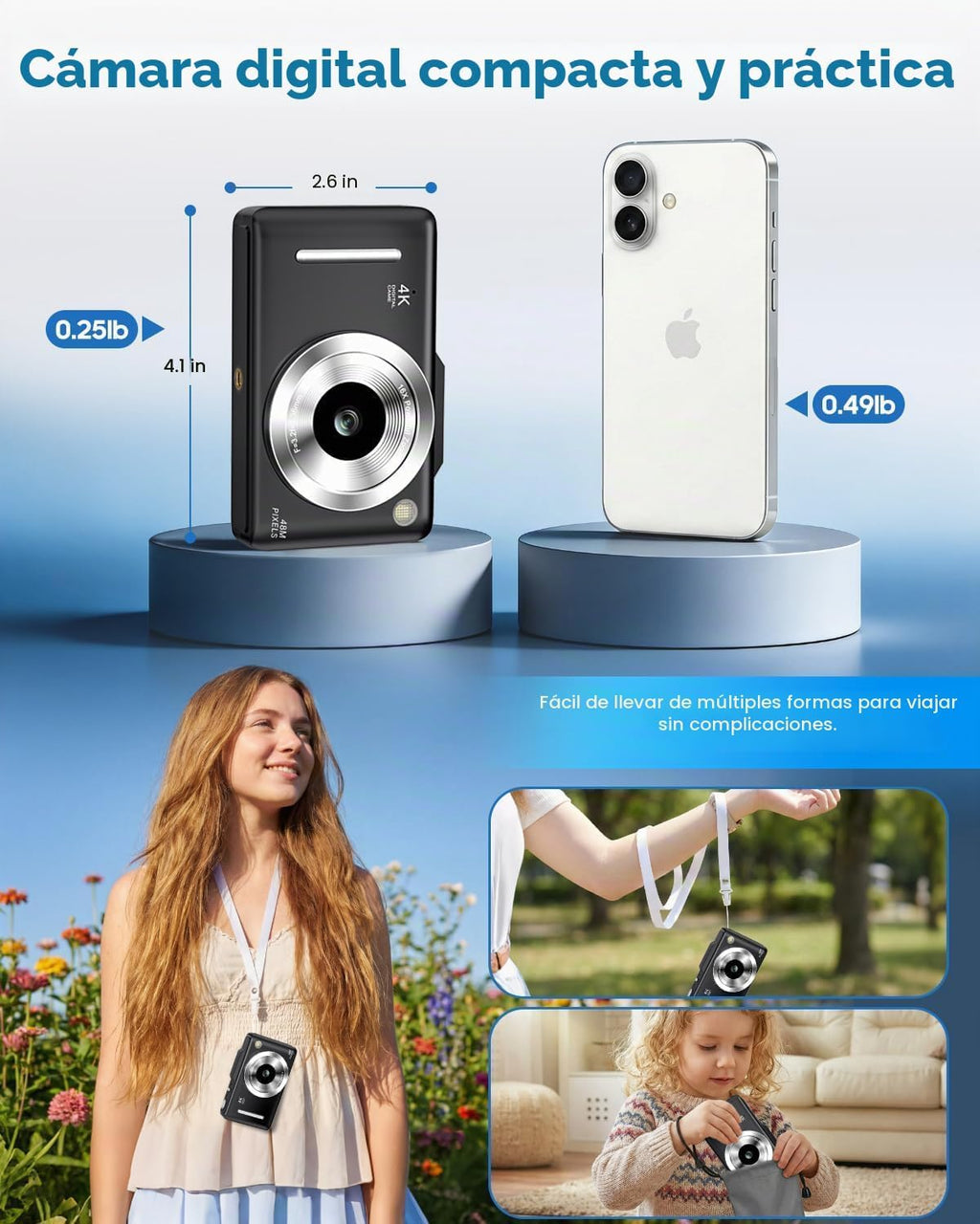 Cámara digital 4K para niños, cámara de enfoque automático de 48 MP...