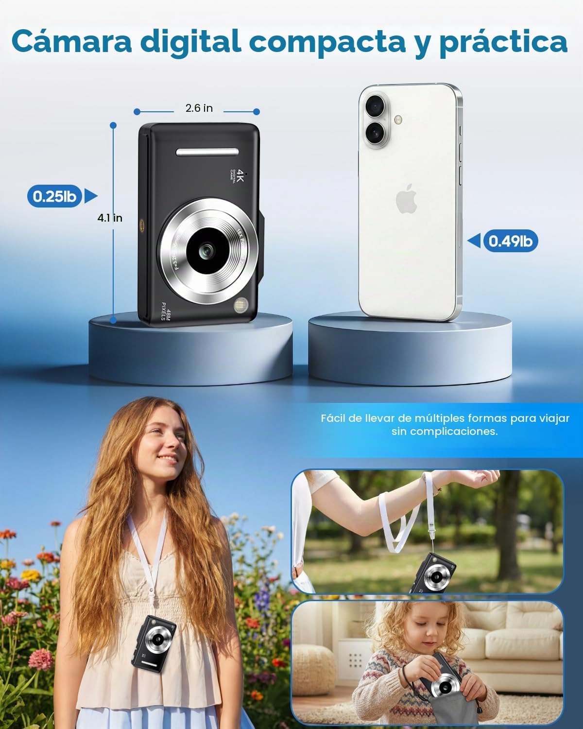 Cámara digital 4K para niños, cámara de enfoque automático de 48 MP...