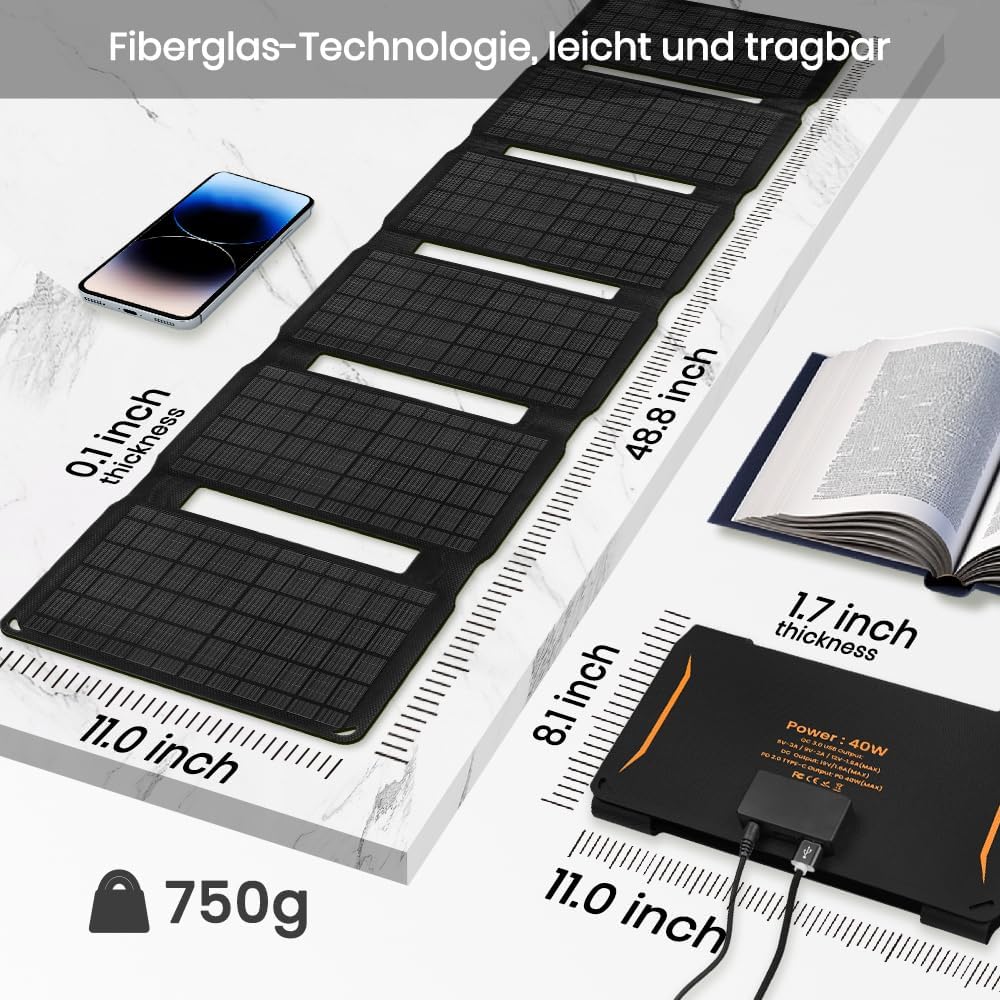 Cargador de panel solar plegable FlexSolar de 40 W, salidas USB-C,...