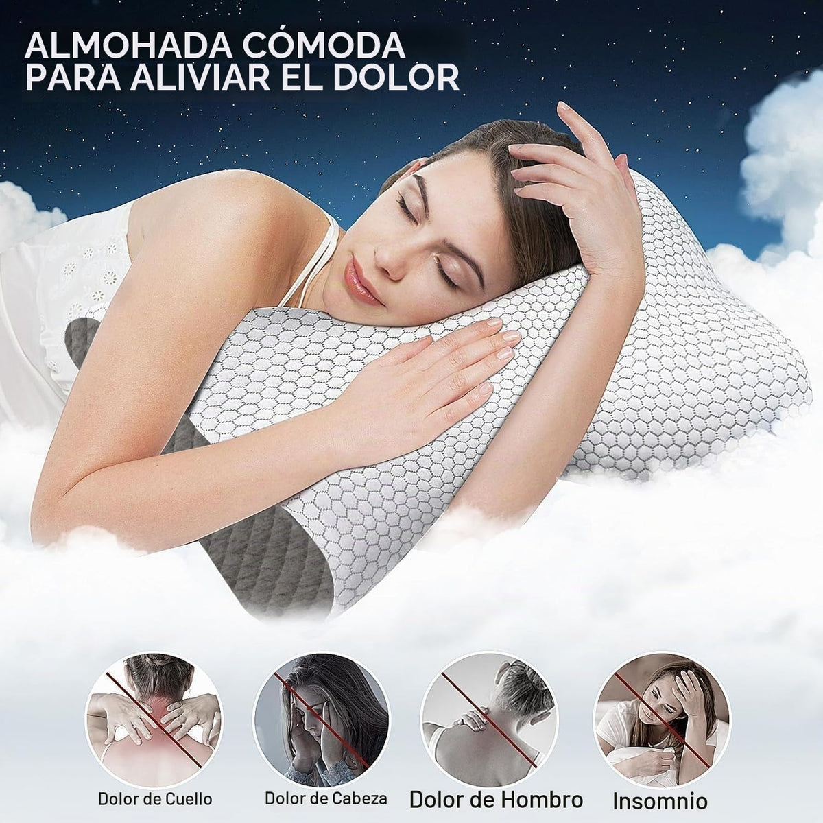 Almohada cervical ergonómica para dormir, tamaño estándar gris | Al...