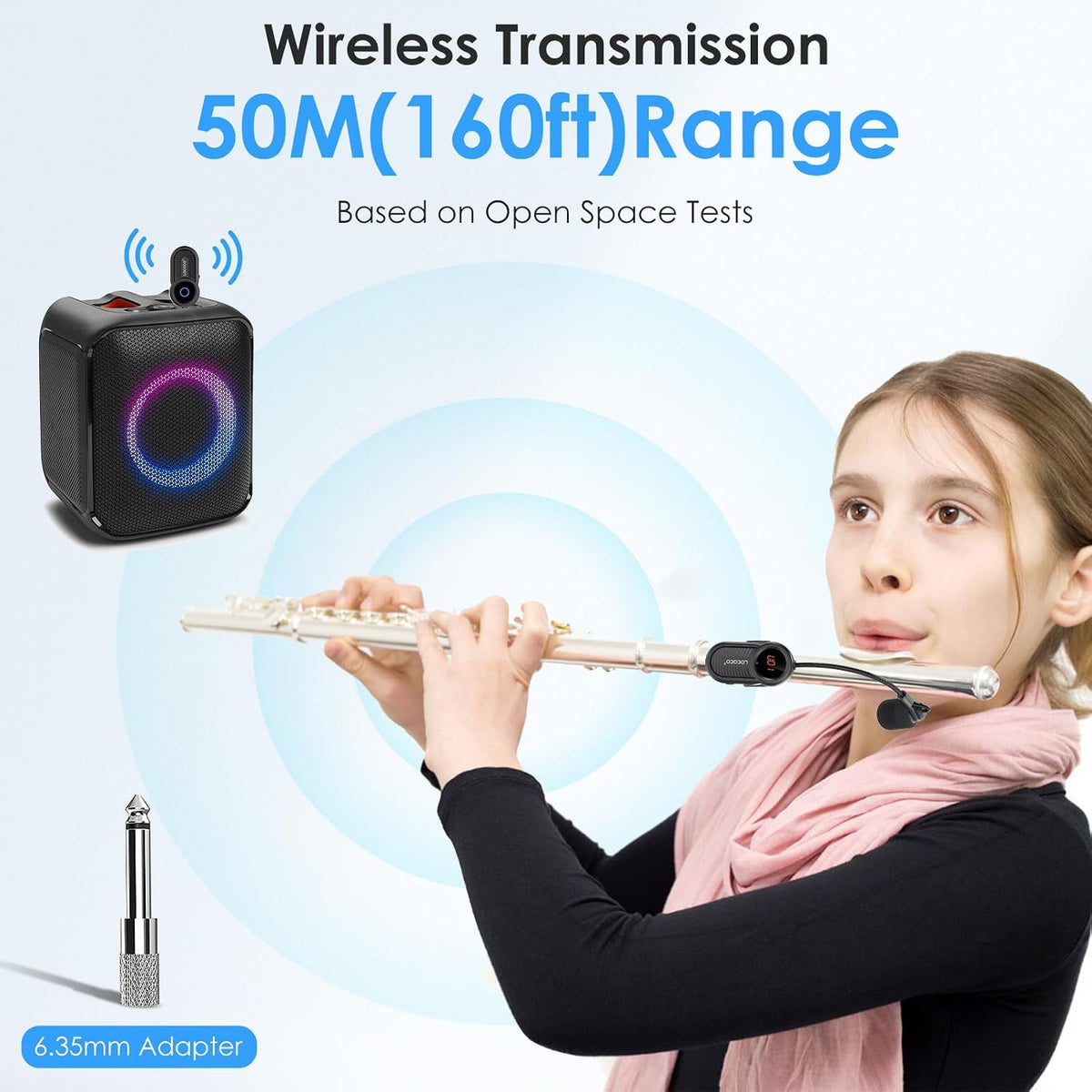 Lococo UHF Sistema de micrófono inalámbrico para flauta: Receptor y...
