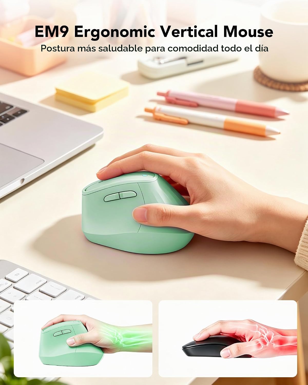 KYSONA Ratón de torre inalámbrico ergonómico de 57°, mouse Ergo sil...