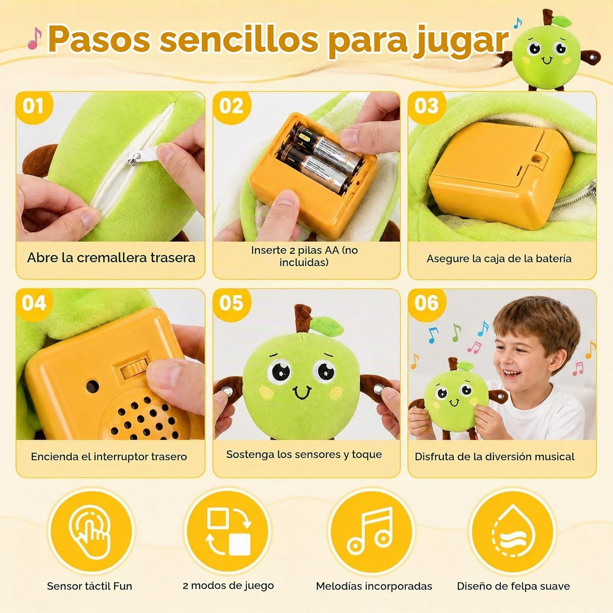 DoddyFun Juguetes sensoriales musicales, juego interactivo de peluc...
